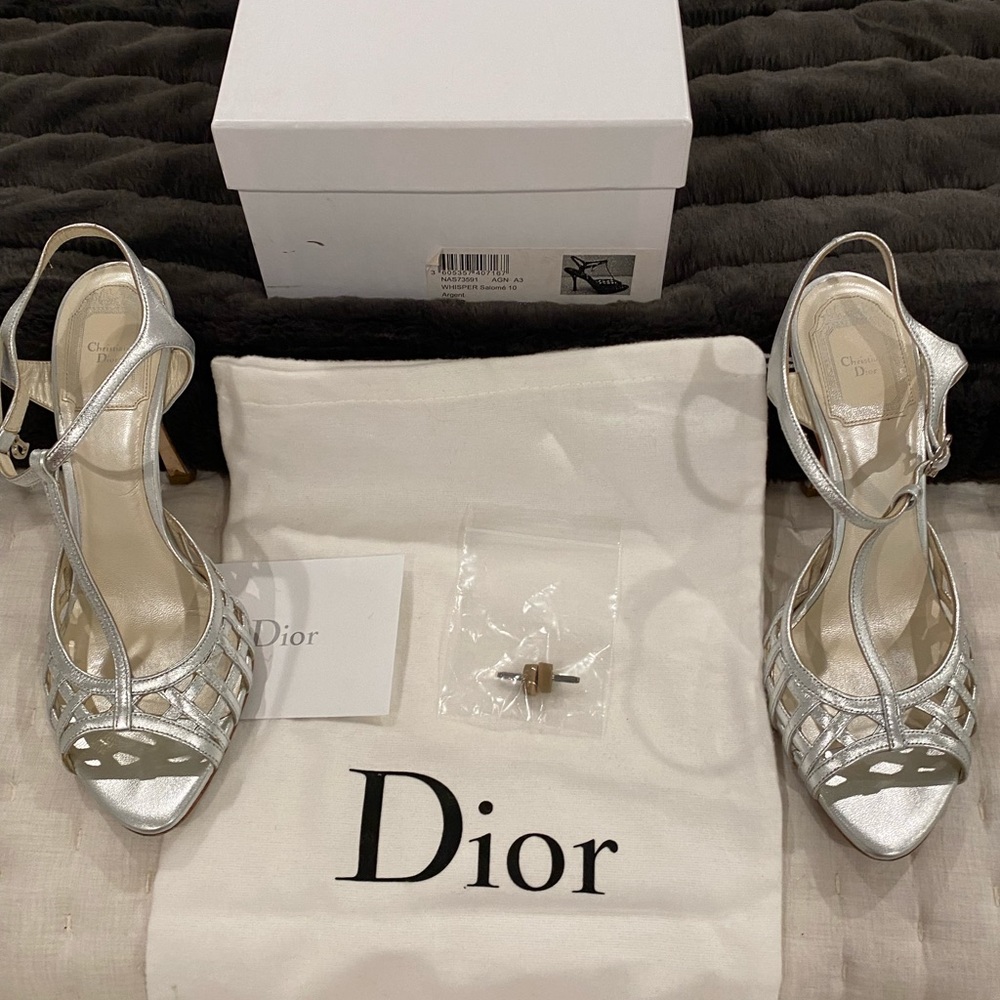 Dior silver heels.